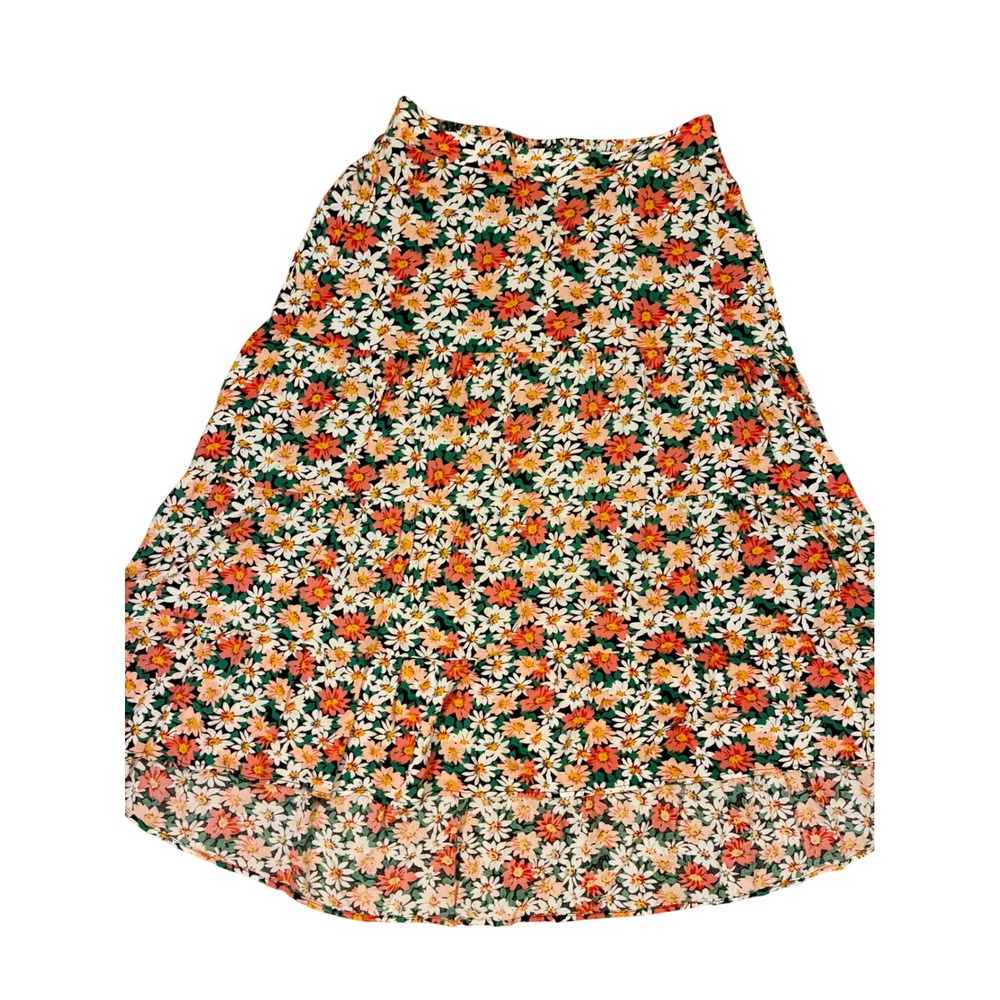 Fashion Floral Tiered High Low Midi Skirt Cottagecore Prairie Small Black Pink